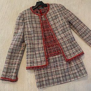 Lourdes Chavez Couture Gray, Red, Charcoal 3 Piece Designer Suit